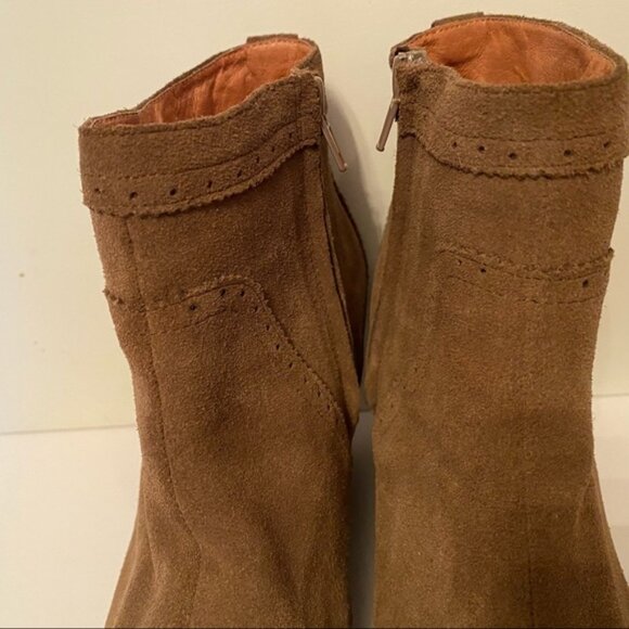 JEFFREY CAMPBELL SHOES BOOTS ANKLE BOOTIES BROWN SUEDE LEATHER WEDGE ZIP - Picture 5 of 15